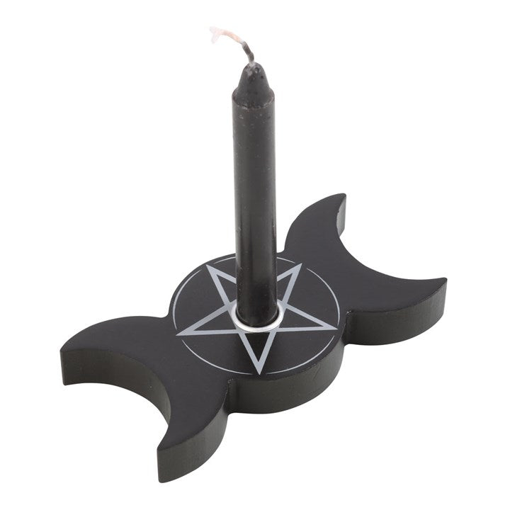Spell Candle Holder - Triple Moon - black