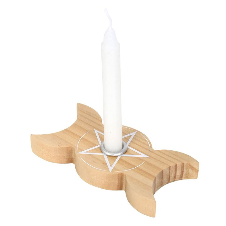 Spell Candle Holder - Triple Moon - Wood
